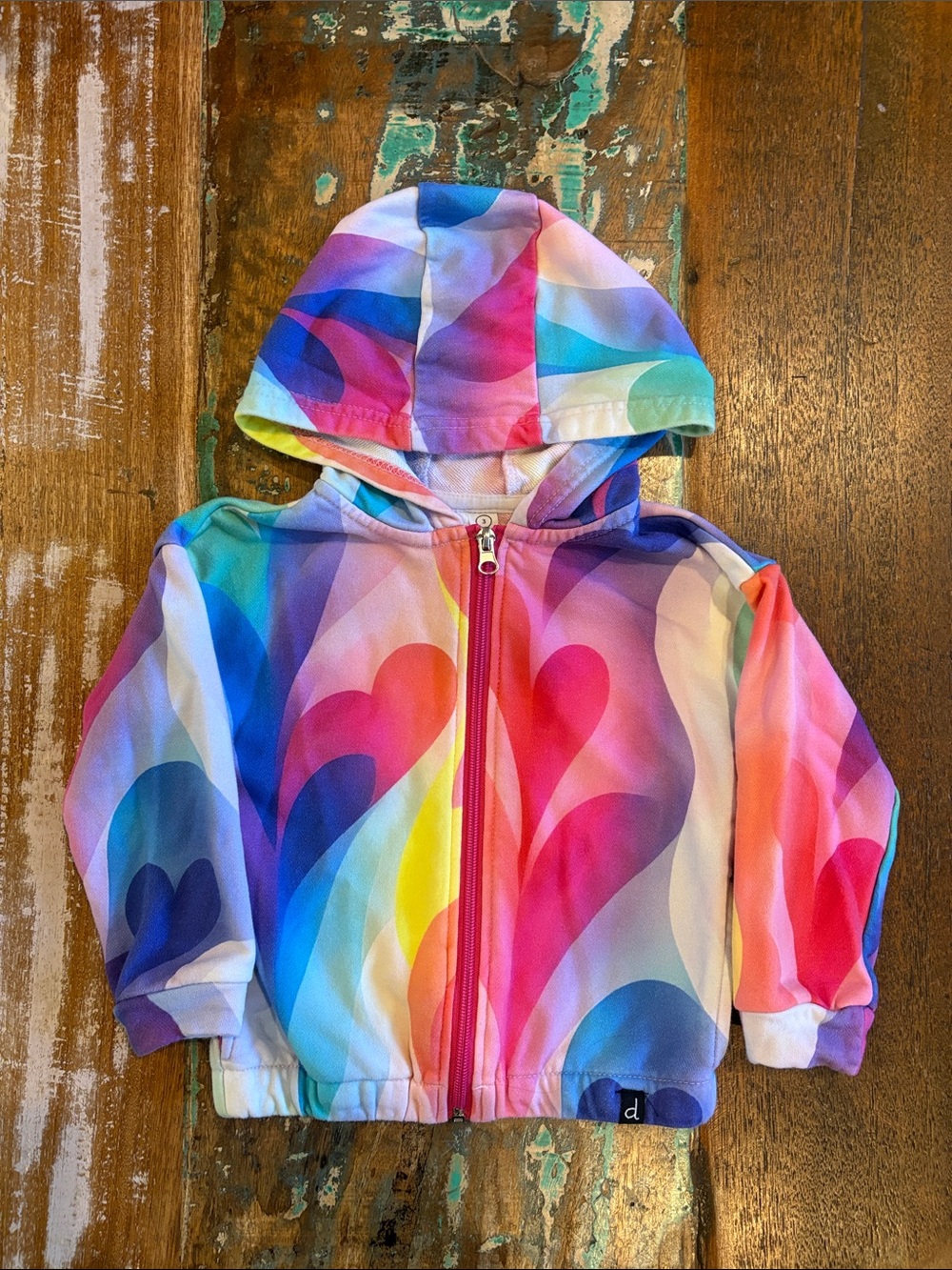 deux par deux Rainbow Heart Zip Hoodie - Pink Blue Yellow
